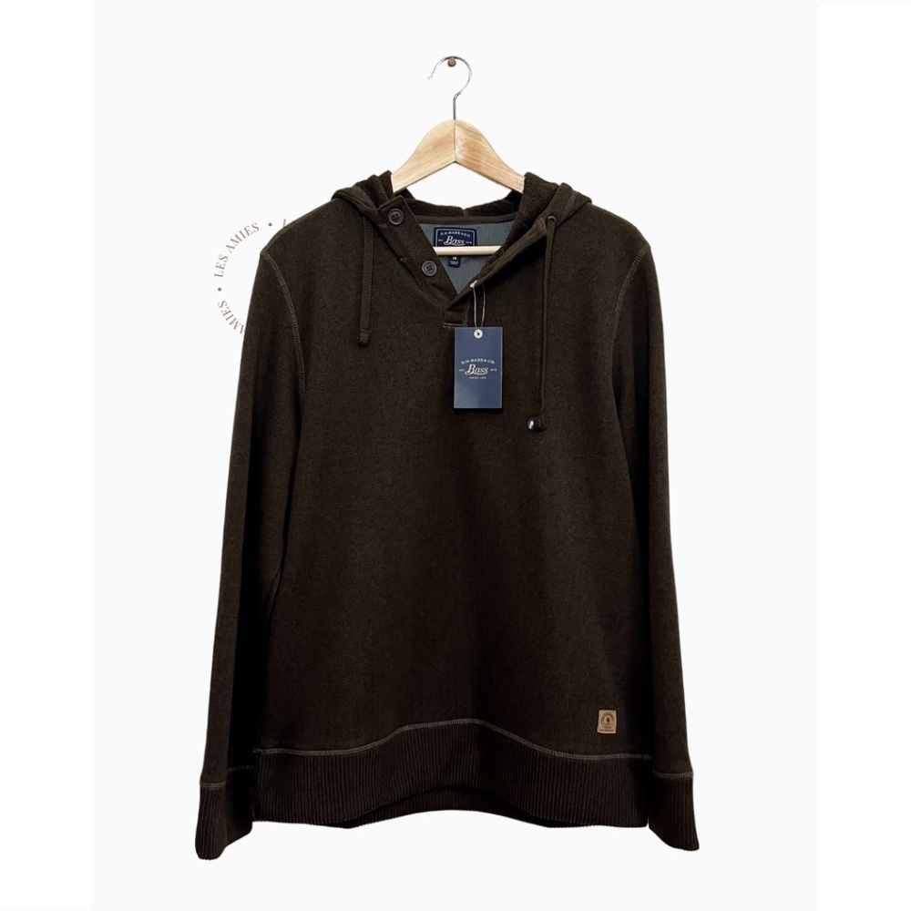 NWT G.H. BASS Co Brown 1/4 Button Fleece Lined Pullover Hoodie Knit Pullover M